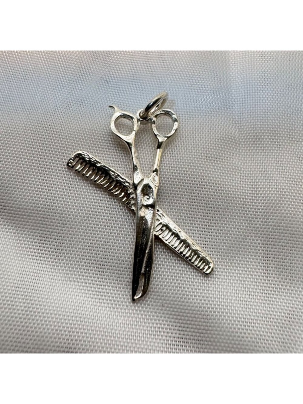 Barbershop Theme Sterling Silver 925 Scissors and Comb Charm Size 1.5'' Length